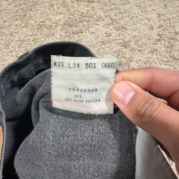 Vintage Levis 501 Jeans Mens 35X34 Black Straight Button Fly Denim Pants 90s USA - Picture 7 of 13